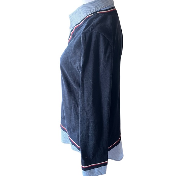 Tommy Hilfiger Navy V-Neck Sweater with Red and White Accents - Picture 2 of 5